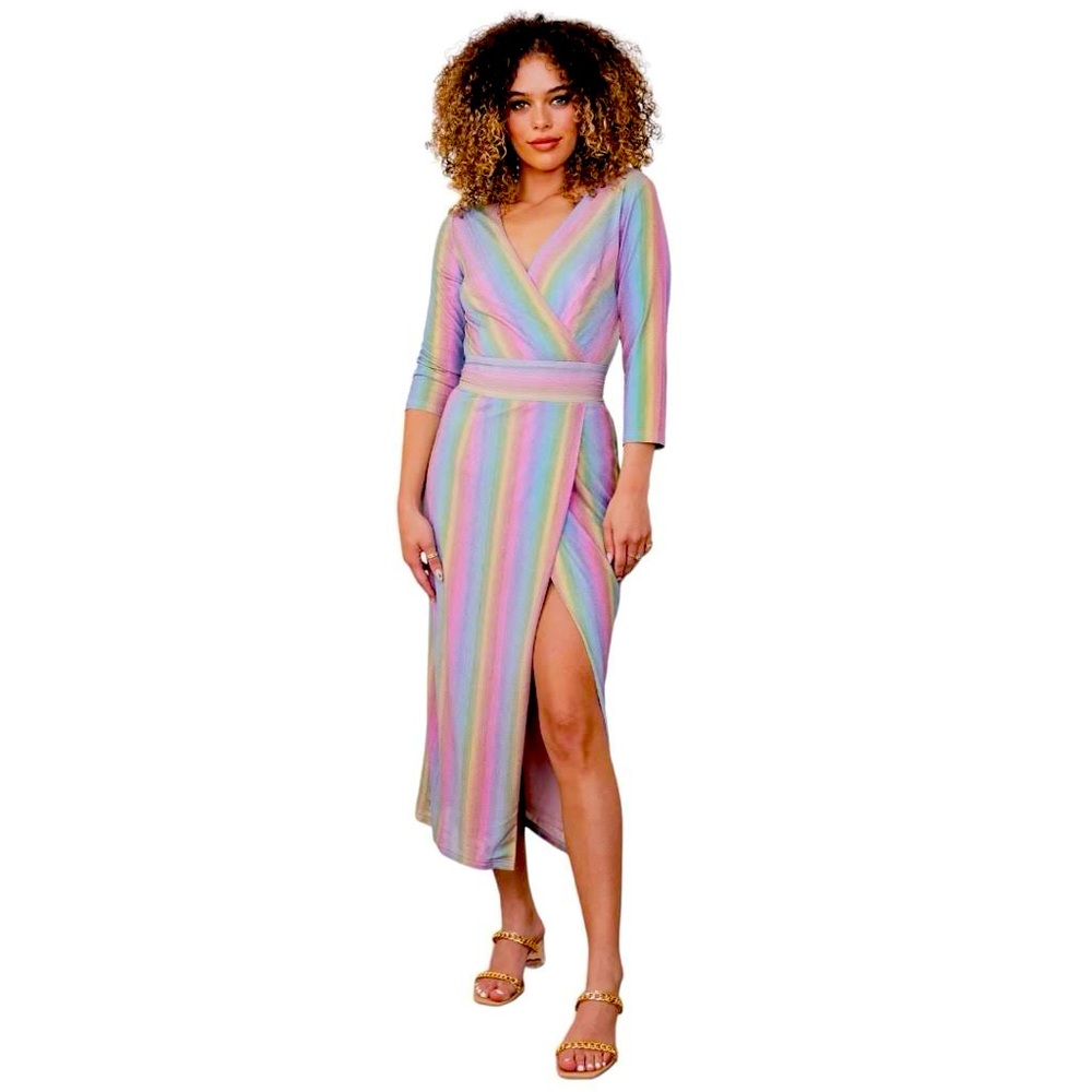 JessaKae Pastel Rainbow Wrap Midi Dress